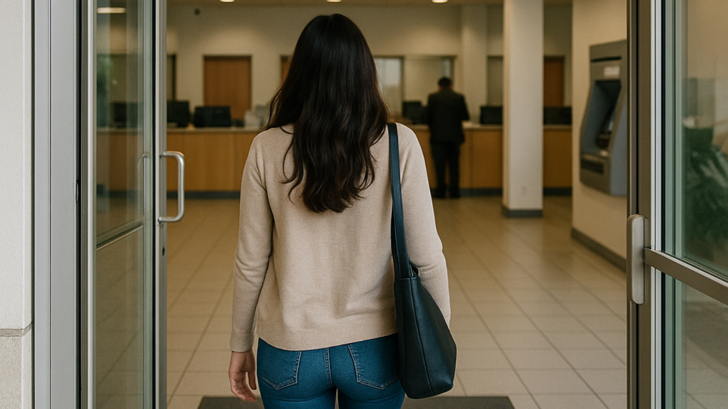 Woman entering bank - Personal Financeology 